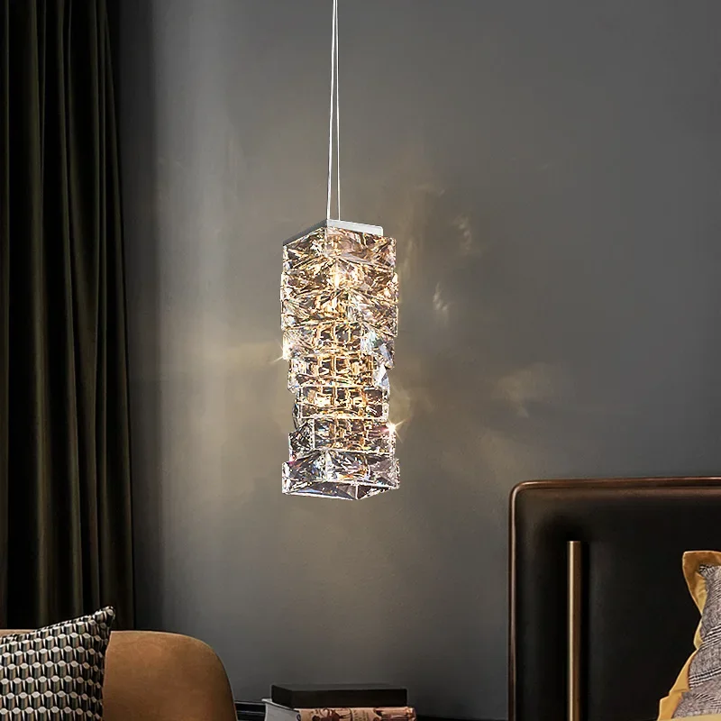 Luxury LED Pendant Light Modern Crystal Gold Chrome Stainless Steel Bedside Living Room Aisle Chandelier Beautiful Lighting