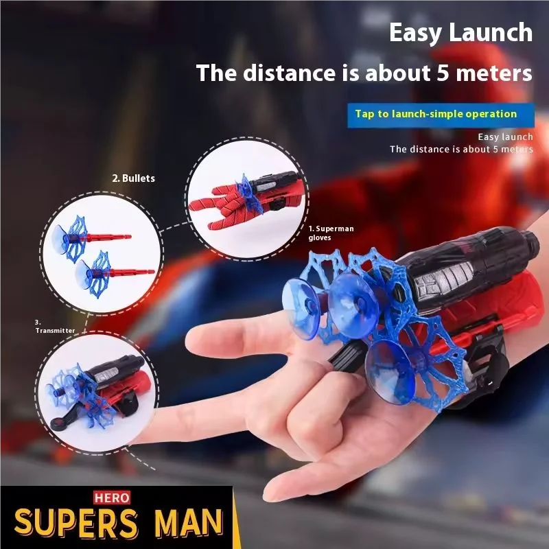 Spider Web Shooters with Gloves Superhero Wrist Launcher Toy Funny Party Cosplay Gifts for Kids cos masquerade ﻿