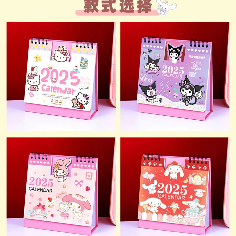 Miniso 2025 New Sanrio HelloKitty Kuromi Mini Cartoon Cute Desk Calendar Desktop Calendar Monthly Daily Schedule Planning Gift