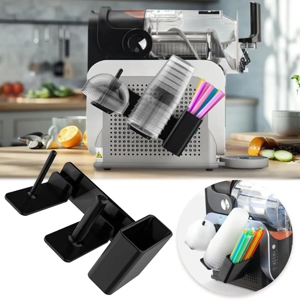 3-in-1 Coffee Machine Cup Holder Side-Mounted Space Saving Cup Storage Holder with Straw Slot Large Capacity