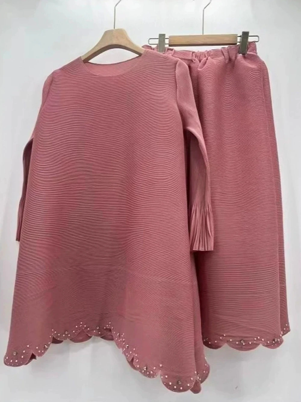 플러스 사이즈 여성용 투피스 상의, 루즈핏 크롭 팬츠, 플리츠 슬리밍 슈트, 아프리카 및 유럽 스타일-GZXX1018