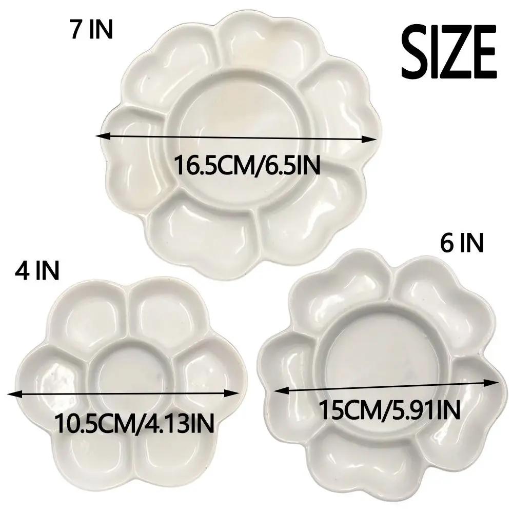 Bandeja de paleta de pintura de cerámica tradicional, paleta de porcelana blanca de 6/7 rejillas, plato de pintura de flor de ciruelo duradero de 3 tamaños, plato de acuarela