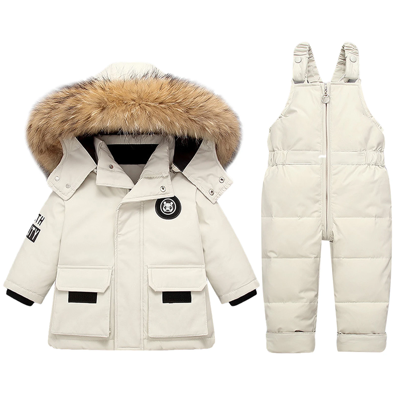 Baby Boys Down Jacket,Girls Warm Jumpsuits,Fur Hooded Toddlers Down Coat Pants,Winter Kids Snowsuit,Children's Puffer Romper