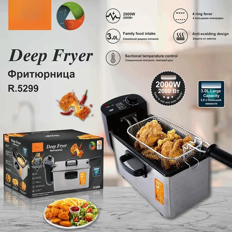 Small Electric Deep Fryer Household Commercial French Fries Machine Constant Temperature Control Kitchen Appliance