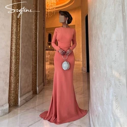 Sexy Blush Orange Satin Mermaid Evening Prom Dresses Long Sleeve Customized Arabian Dubai Formal Dress Long Womens Evening Gowns