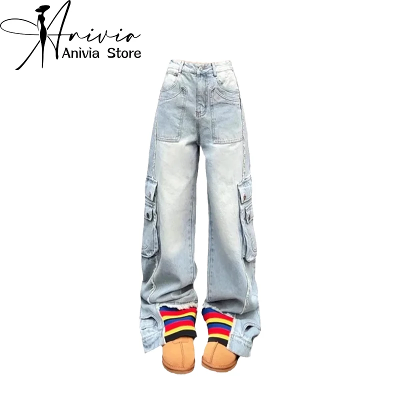 

Women's Cargo Jeans Harajuku Y2k Baggy Patchwork Denim Trousers Japanese 2000s Style Oversize Jean Pants Vintage Trashy Clothes