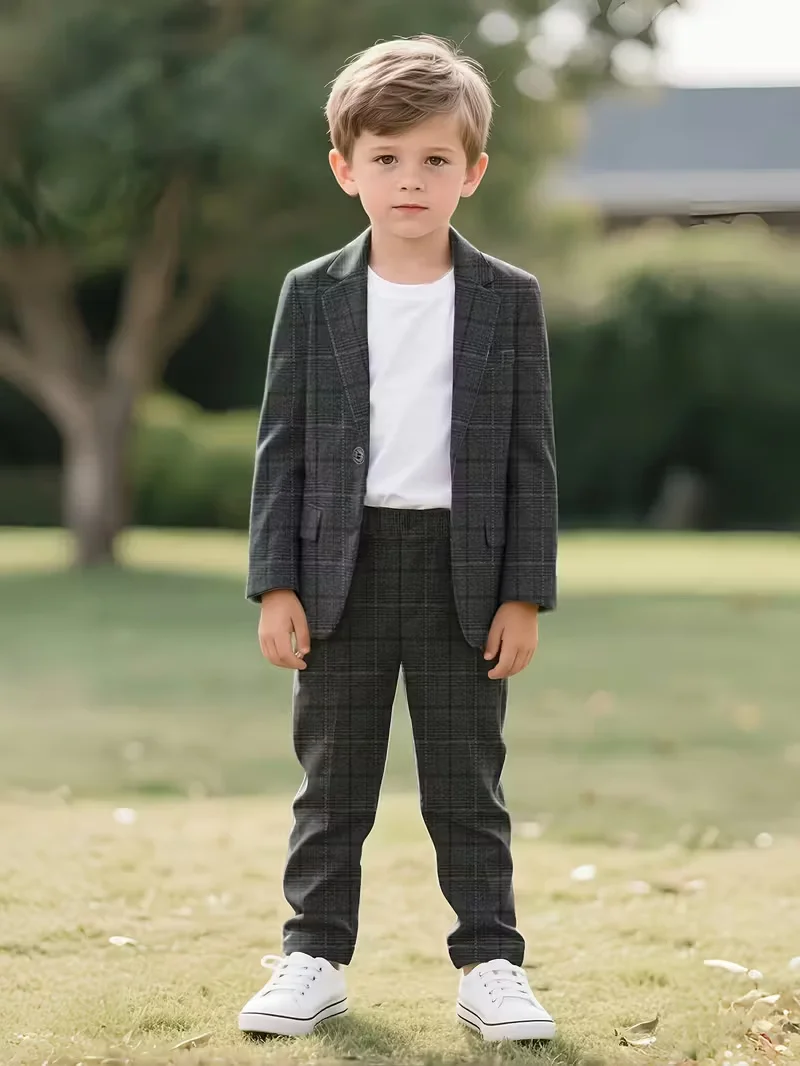 

Детский нарядный костюм для выступлений на фортепиано, пиджак и брюки в клетку для мальчиков, 2 предмета в комплекте, для дня рождения и свадьбы