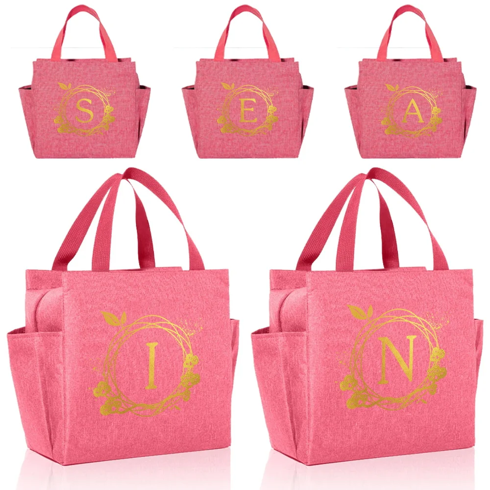 Insulated Lunch Bag for Mens Food Storage Bags for Girl Teenage Pink Cute Lunch Box Design Wreath Series Printing Aluminum Foil