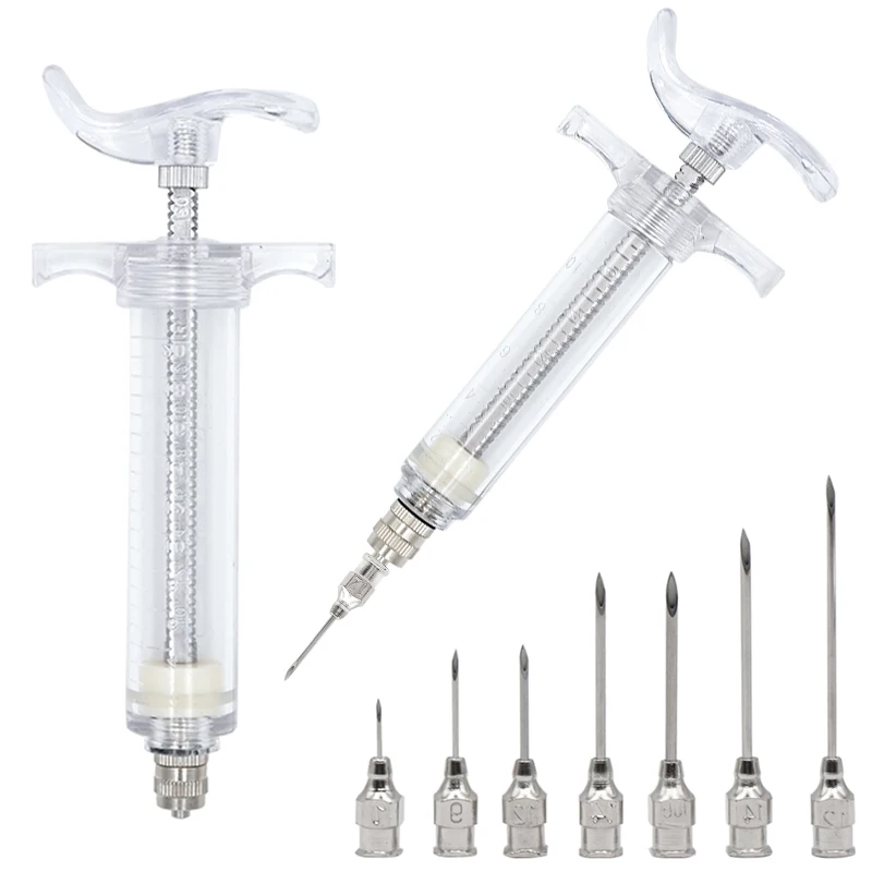 10/20/30/50ml Transparent Syringes Adjustable Dose Vaccine Injection with 304 Stainless Steel Needle Farm Livestock Dispensing