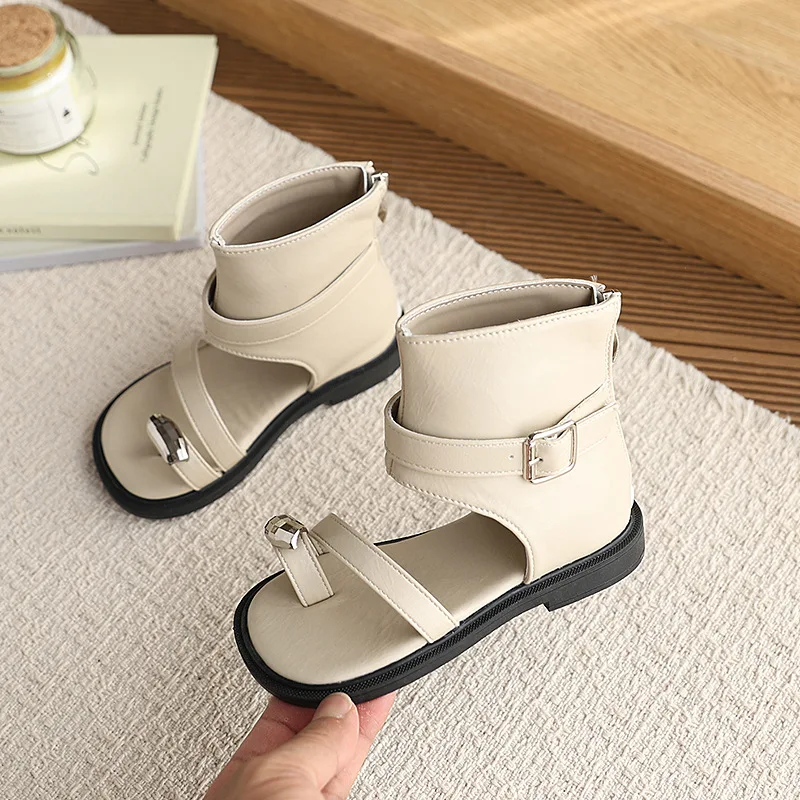 Girls Roman Sandals 2026 Summer Child Soft Bottom Square Head Set Toe Short Boot Fashion Girl Height Increasing Fashion Sandals