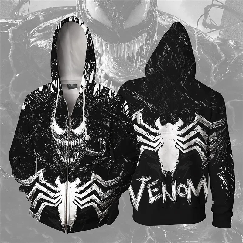 Men and Women Zip Up Hoodies Venom Spiderman 3d Print Hooded Jacket Mravel 4 Movie Anti-hero Sweatshirt  Streetwear Costume