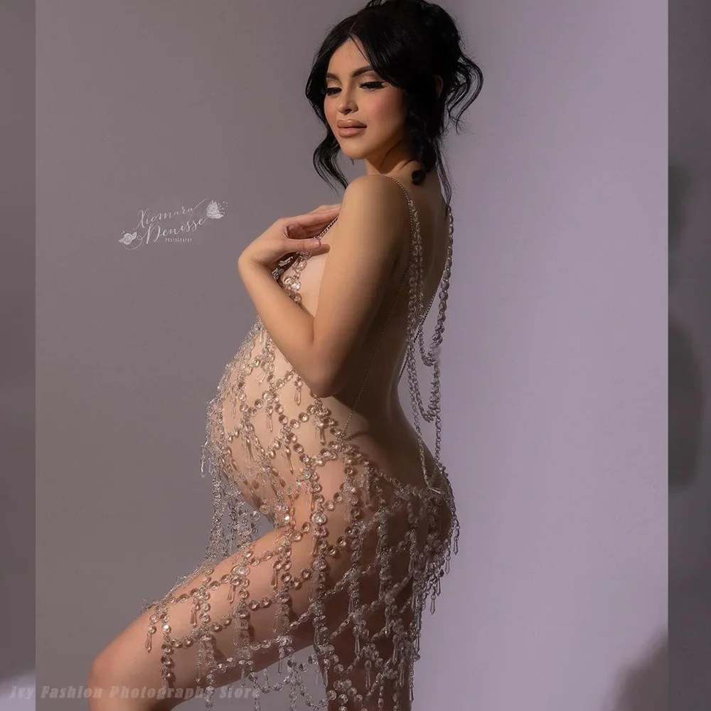 Maternity Photography Prop Sexy Tassel Crystal Sling Dress Studio Modeling Props Brinlin Crystal For Pregnant Women Photography