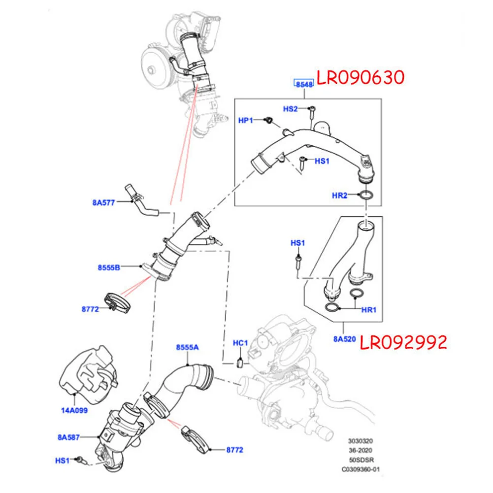 Car Cooling System Upgrade Engine Water Coolant Pipes For Jaguar Land Rover 3.0L V6 5.0 V8 Supercharged Engine LR092992+LR090630