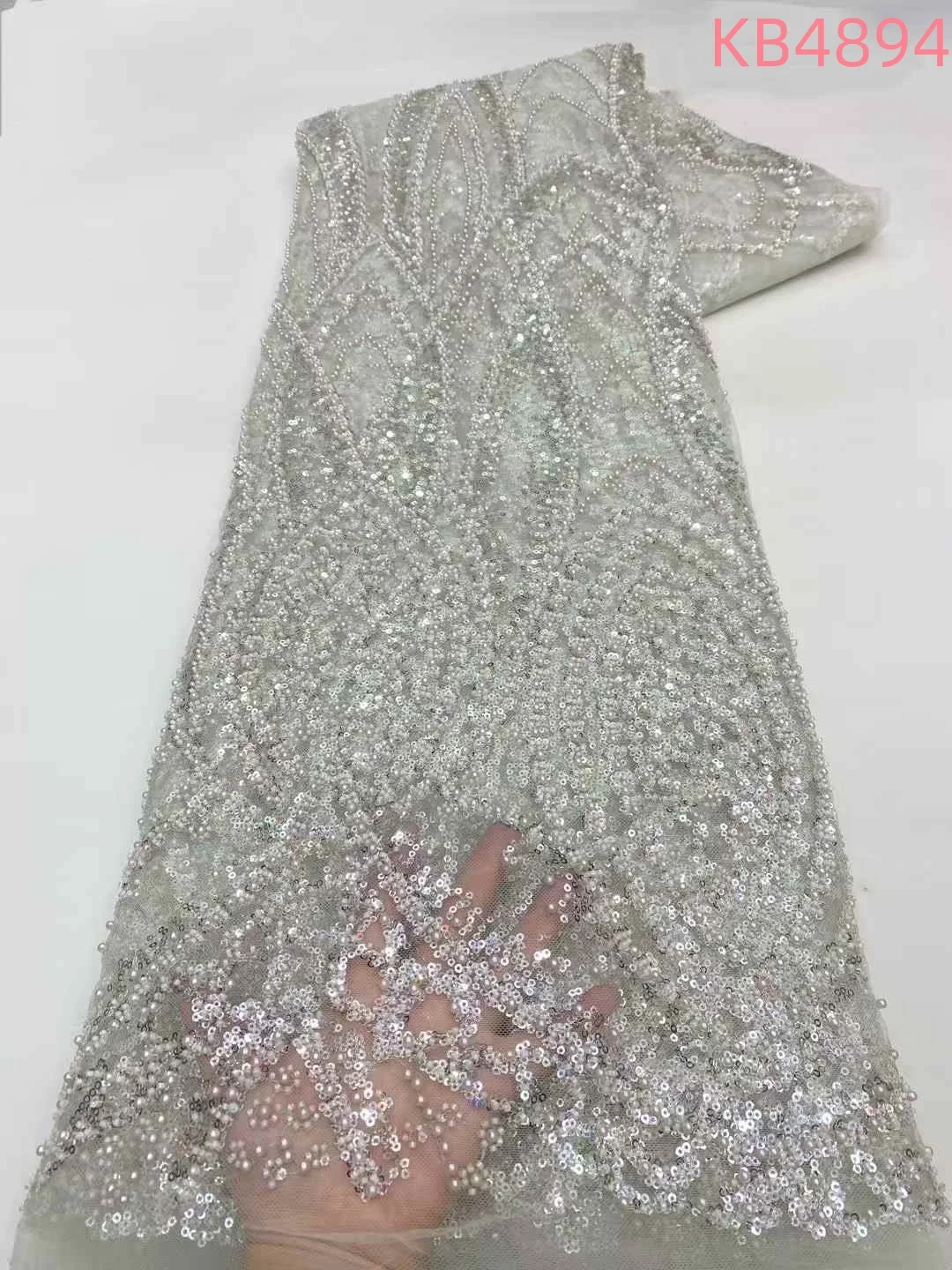 النسيج الأفريقي الدانتيل جودة عالية 2025 الأبيض الزفاف مطرز أقمشة الدانتيل الترتر تول أقمشة الدانتيل لفستان حفل الزفاف KB4894