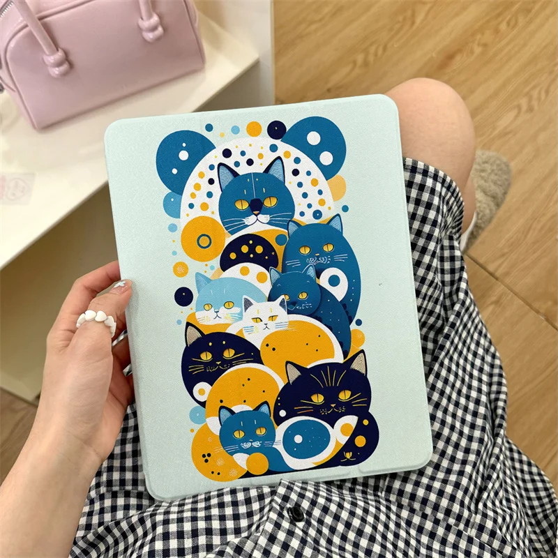 

Art Cat Cute Tablet Case For Apple iPad Pro 2024 11 inch 2025 Air 5/4 10.9 iPad 10 9.7 10.2/10.5 mini 7 6 Cases with Pen Holder