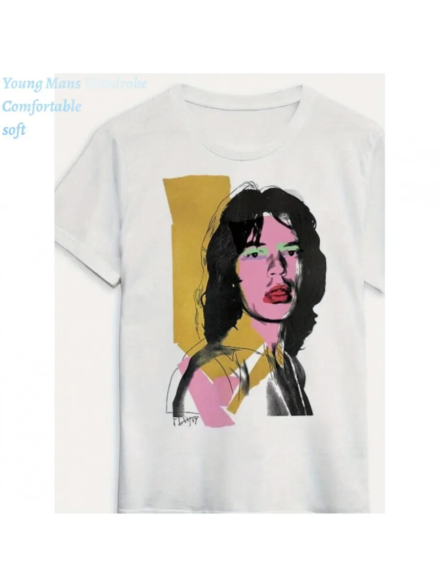 Summer Retro American Fun Print T-Shirt Men's Mick Jagger Iconic Face Paint T-Shirt Retro Pattern T-Shirt