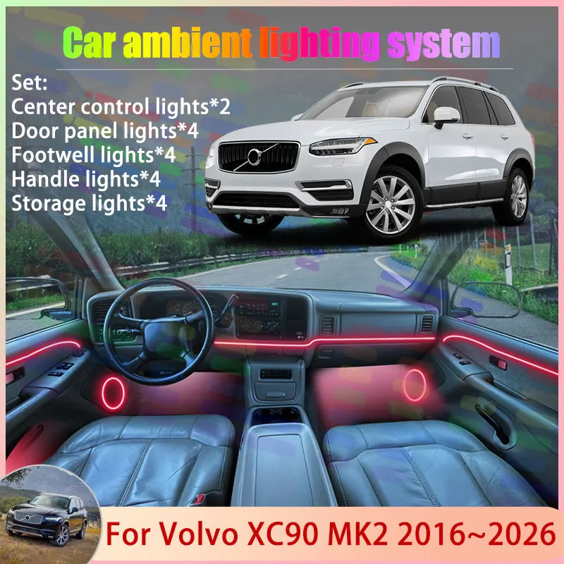 

For Volvo XC90 MK2 2016~2026 2017 2018 2019 2020 2/18 in 1 Car Atmosphere Light Lamp RGB Shade Ensemble Streamer Atmosphere Set