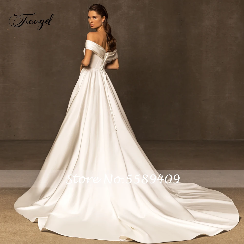 Traugel-line matowe satynowe suknie ślubne Sweetheart Off The Shoulder Robe De Mariee koronkowe cekinowe klasyczne Vestido De Novia