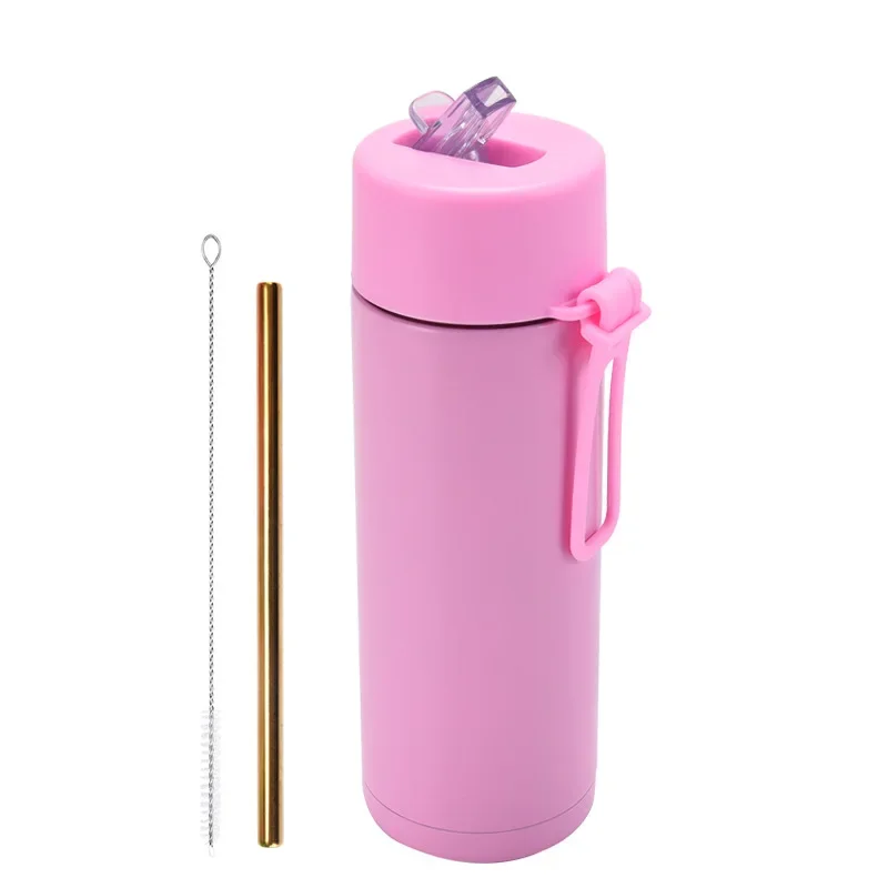 New 650ml Sports Kettle Portable Silicone Handle Straw Water Cup American Large Mouth Stainless Steel Thermos Cup