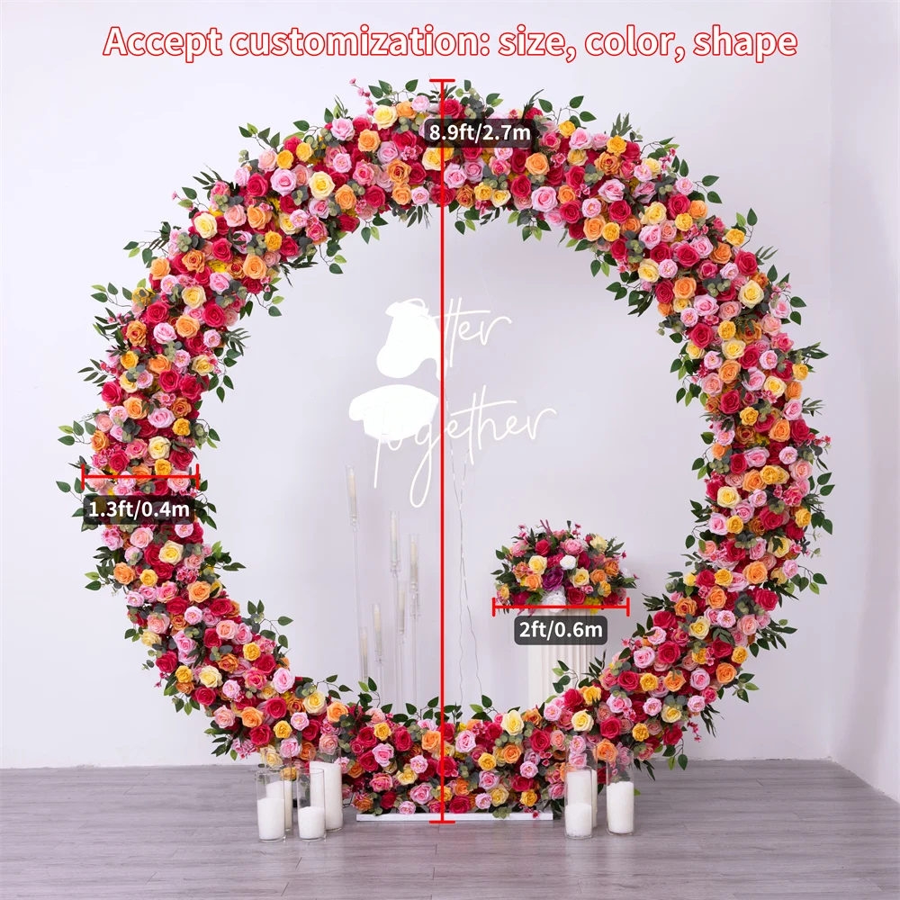 Wedding Party Decoration Customized Colorful Rose Floral Ball Circle Arcg Wreath Floral Arrangement for Stage Background Decor