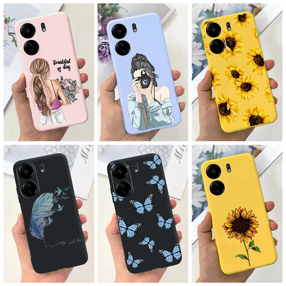 For Xiaomi Redmi 13C Fashion Girl Sunflower Pattern Jelly Case For Redmi 13C 4G Funda Redmi13c Soft Silicone TPU Back Cover