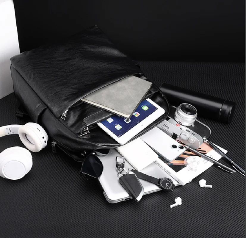 New Men's Fashion Classical High Quality Leather Notebook Backpacks Large Capacity Travel Shoulder Bags Totes Laptop School Bag