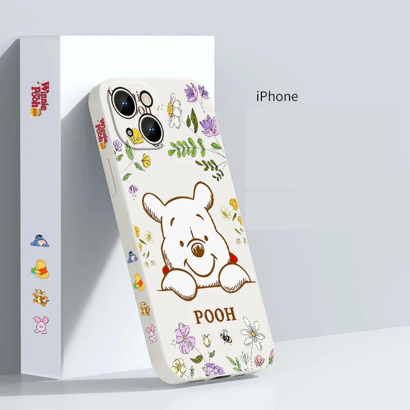 Disney Pooh Flowers per Apple iPhone 15 Ultra 14 13 12 11 XS XR X 8 7 Pro Max Plus Mini custodia per telefono con corda sinistra liquida