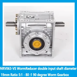 NRV063-VS Worm Reducer double input shaft diameter 19mm Ratio 5:1 - 80 :1 90 degree Worm Gearbox Speed Reducer