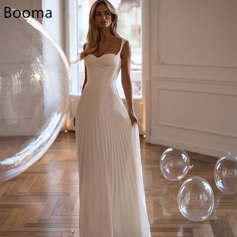 

Booma A-Line Spaghetti Strap Wedding Dresses Sleeveless Pleat Satin Simple Long Elegant Brides Gown Custom Made 2025