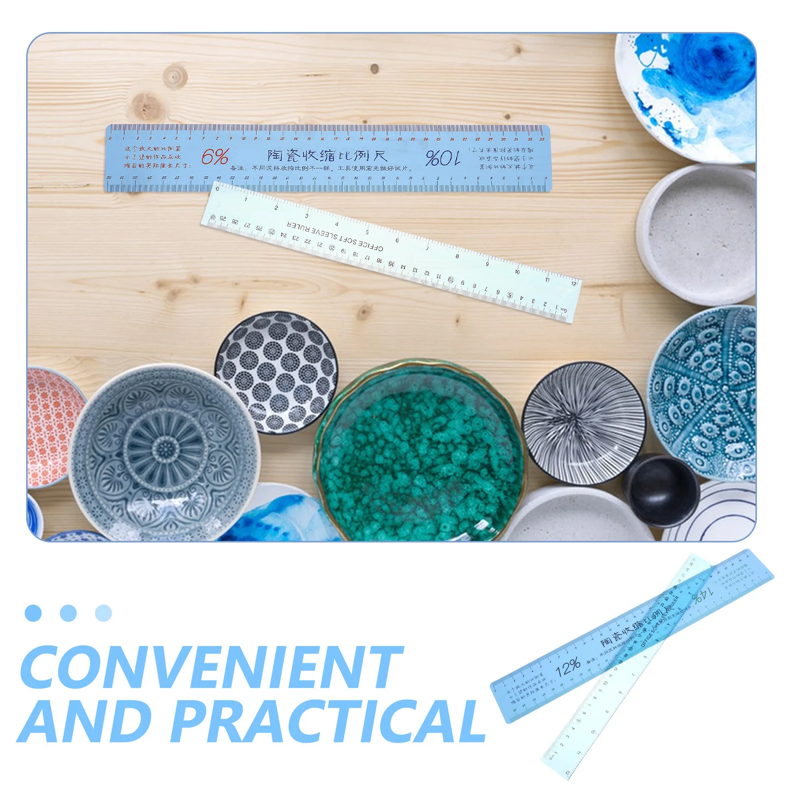 2 قطعة مسطرة بلاستيكية متعددة الوظائف قابلة للطي مع مقياس انكماش السيراميك مقياس قياس مرن لمشاريع طين الفخار #2