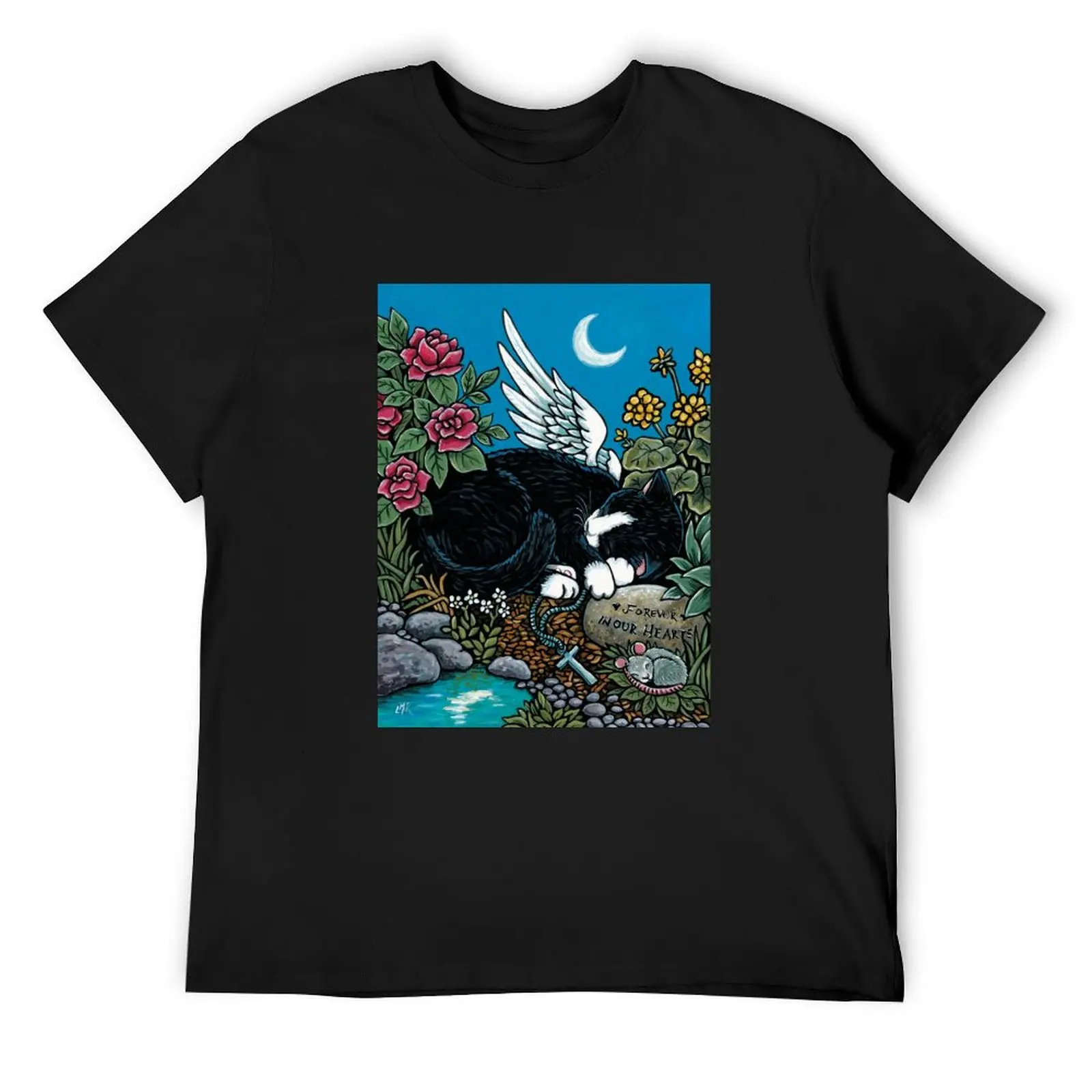 Forever in Our Hearts - Sleeping Angel Cat T-Shirt vintage clothes sublime customs men t shirt