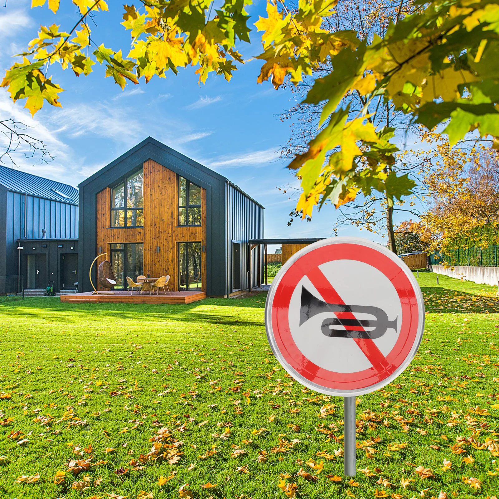 

No Horn Sign Traffic Safety Road Signs Warning Symbol Practical Easy Color Public Private Places Yard Decor