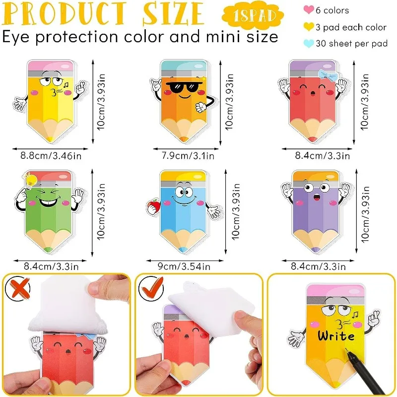 New Cute Cartoon Pencil Shaped Sticky Note Children\'s Handbook Cartoon Decoration Sticker Learning Memo Notebook