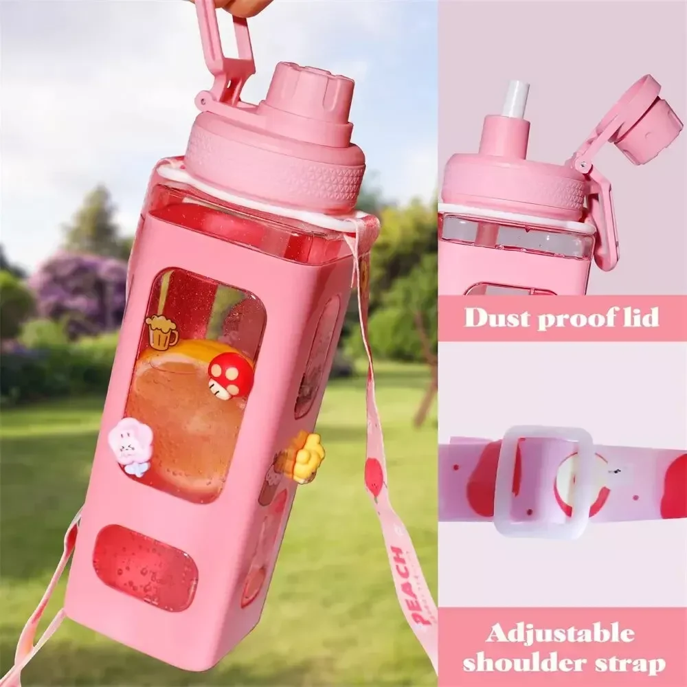 700ml Kawaii Water Bottle for Girls ,Cute Kids Water Bottles with Straw 3D Sticker Portable Drink Tea Milk Leak Proof Water Jug