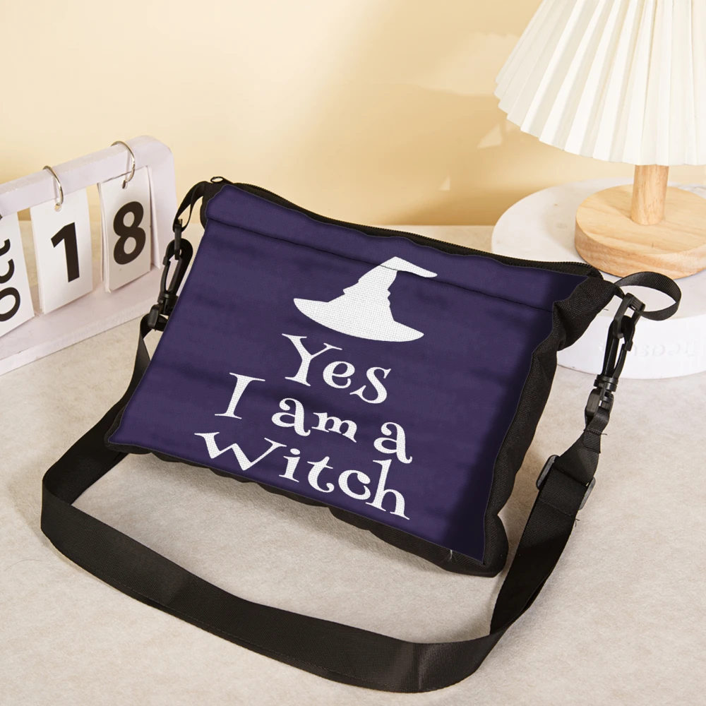 1pc Witch Hat Yes I Am A Witch Crossbody Bag Purple Printed Design Shoulder Bags For Halloween Party Costume Accessory Women And