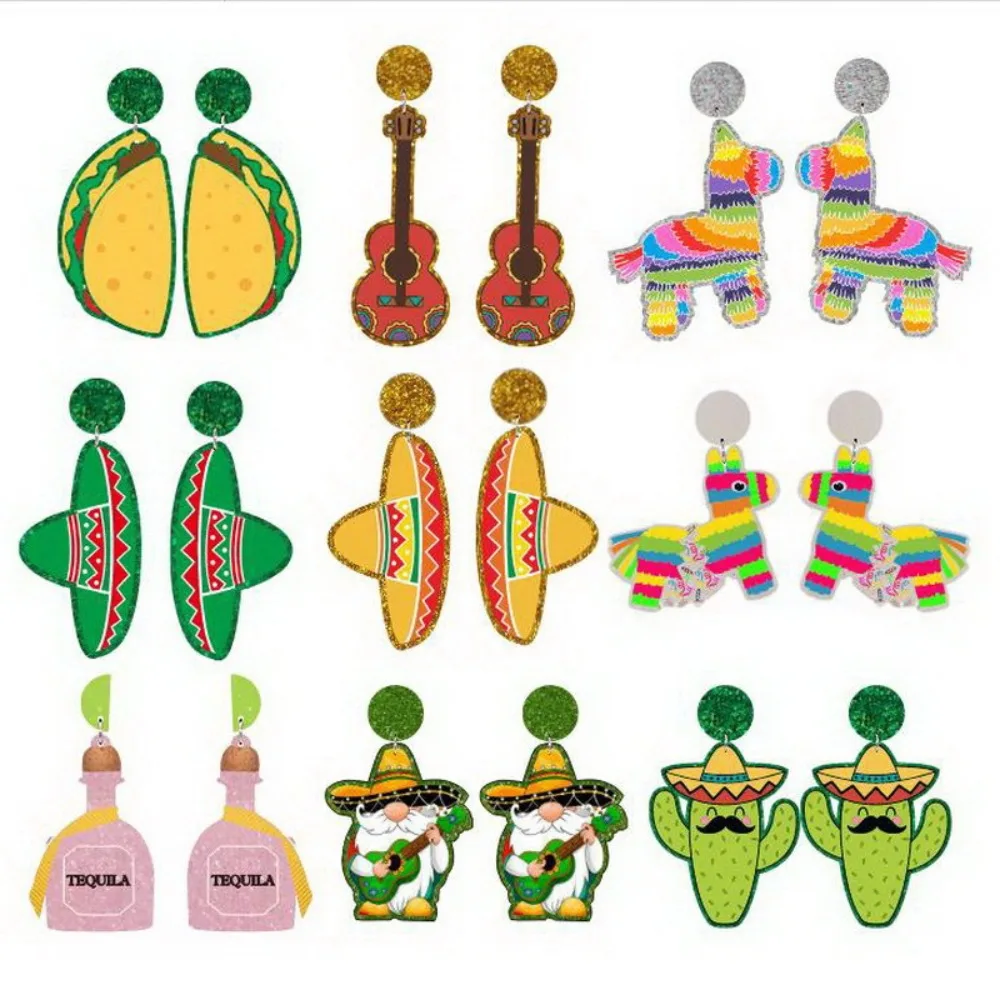 Chili CINCO DE MAYO Mexican Acrylic Earring Guitar Wine Bottle Drop Earrings Violin Racket Hat Charms Jewelry Party