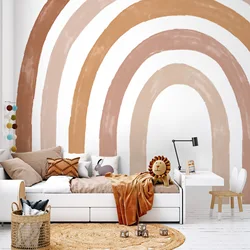 Boho Rainbow Large Wall Mural Seamless Fabric Sticker Self-Adhesive Waterproof Wallpaper for Kids Room Living Room Home Decor