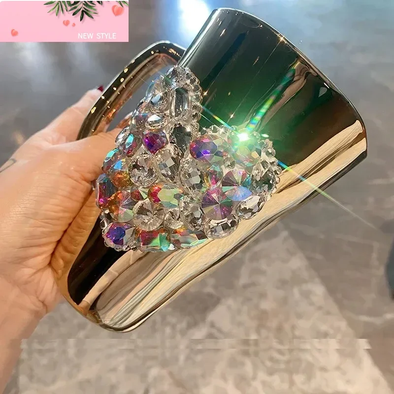 

Роскошные стеклянные кружки с бриллиантами 350 мл, кофейная чашка, чайная кружка, чашка для молока, сока, воды, стразы, сверкающее сердце, креативный подарок