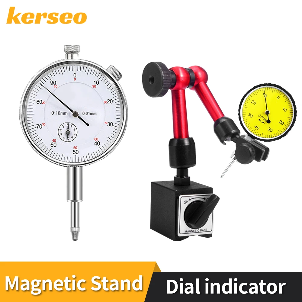 Kerseo Dial Indicator Magnetic Stand Base Holder Dial Bore Gauge Micrometer Measuring Tools Hour Type Indicator Comparator Watch