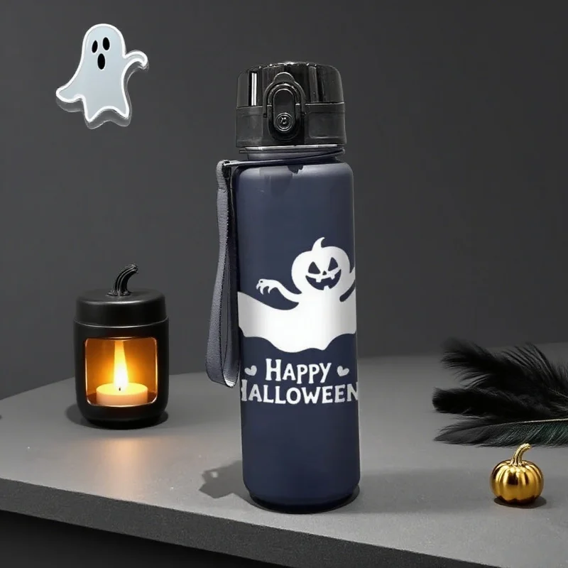 Butelka na wodę z nadrukiem 3D, matowa, o tematyce Halloween, o dużej pojemności 650 ml, bez PVC, szczelna, idealna na święta.