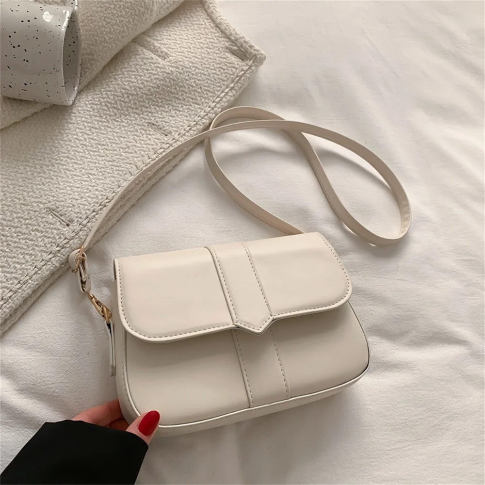 Trendy Saddle Shoulder Bag Women Pu Leather Crossbody Bag Simple Solid Color Flap Messenger Bag Designer Handbag Pouch Wholesale