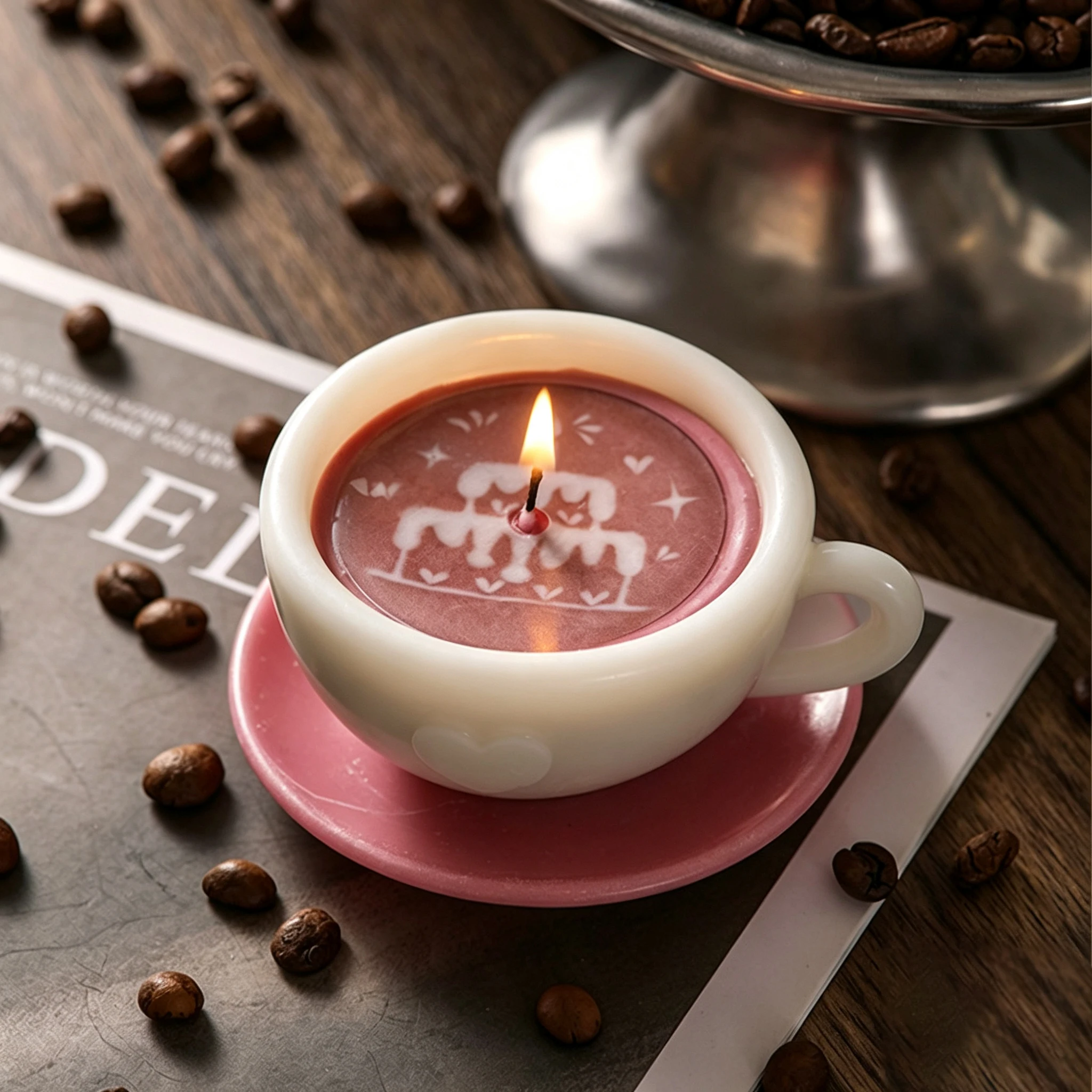 Ins Style Latte Art Coffee Cup Scented Candle Smokeless Soy Wax Tabletop Decor Coffee Strawberry Scents Luxury Holiday Gift