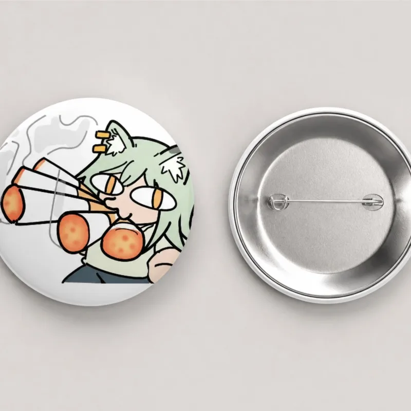 Chainsmoker Cat Yani Neko Yaniko Button Pins Brooch 58mm Round Badge Anime New Decors Halloween Accessory Gifts Fans Customized