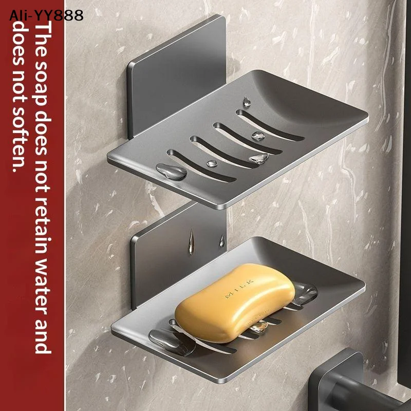 【Ay】1pc Black Carbon Steel Soap Box Non Perforated Wall Mounted Bathroom Soap Box Bathroom Soap Holder Soap Storage Rack