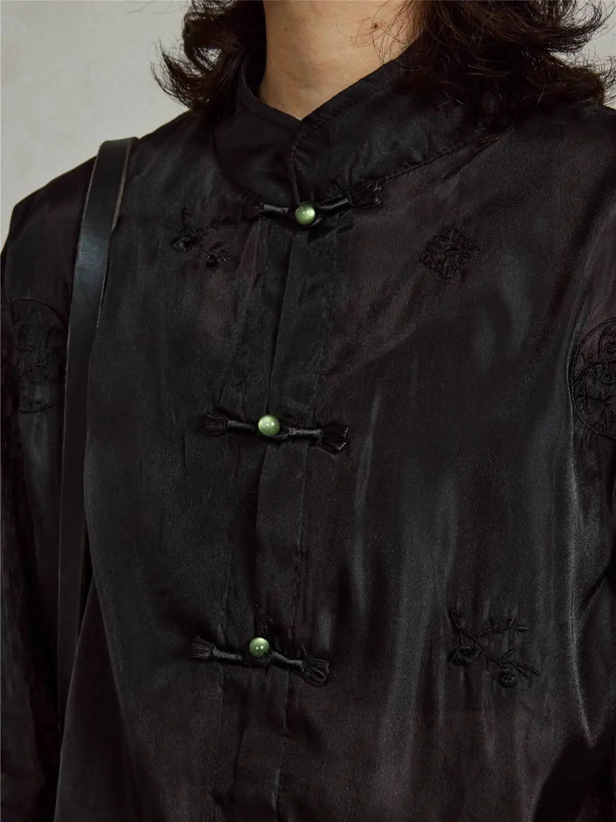 UMI MAO Niche Design Top New Chinese Style Double Layer Lace Long Sleeve Shirt Lightweight Sheer Embroidered Button Shirt