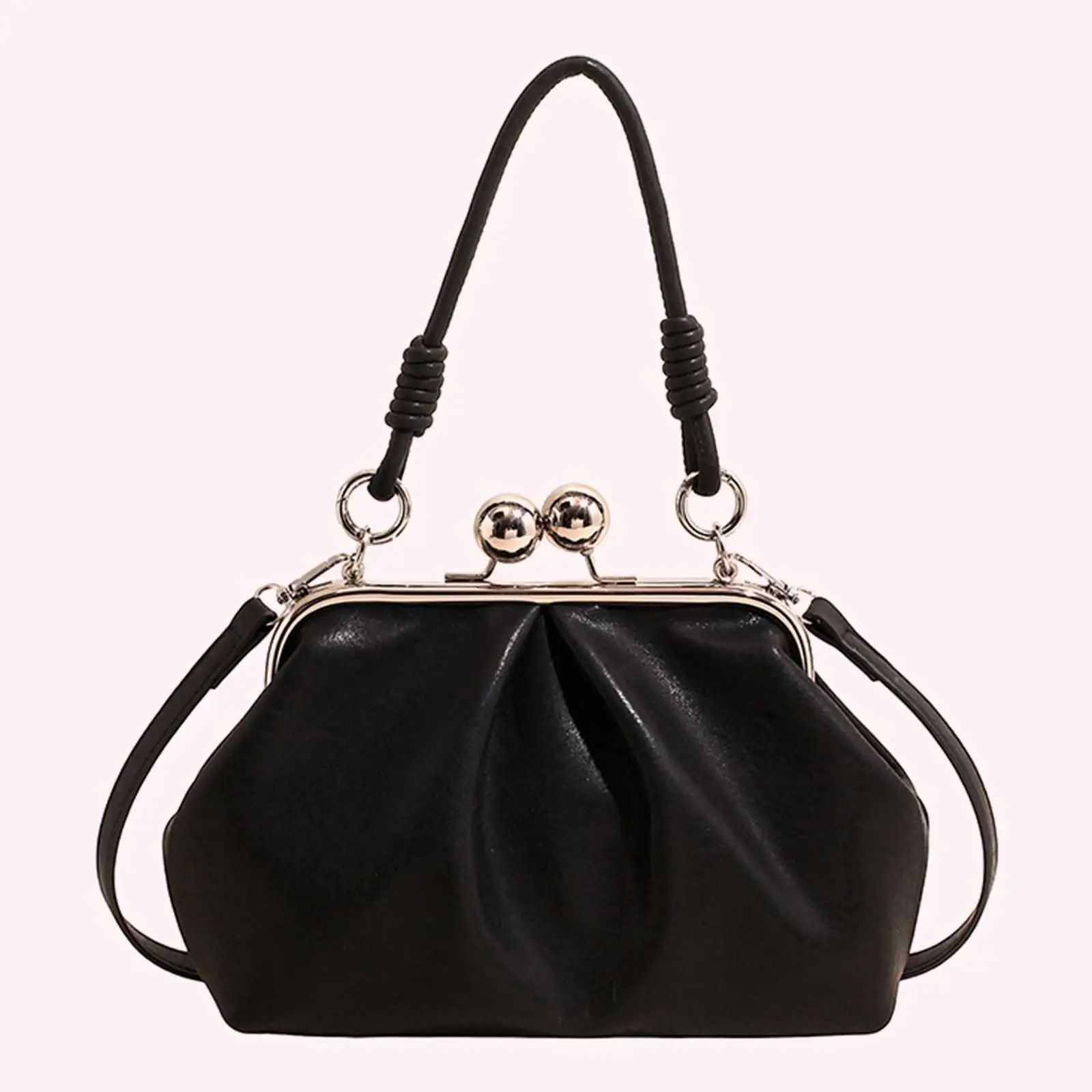 Women PU Leather Kiss Clasp Beach Purse with Adjustable Strap Hobo Wallet for Daily Office Work Indoor Leisure Occasions