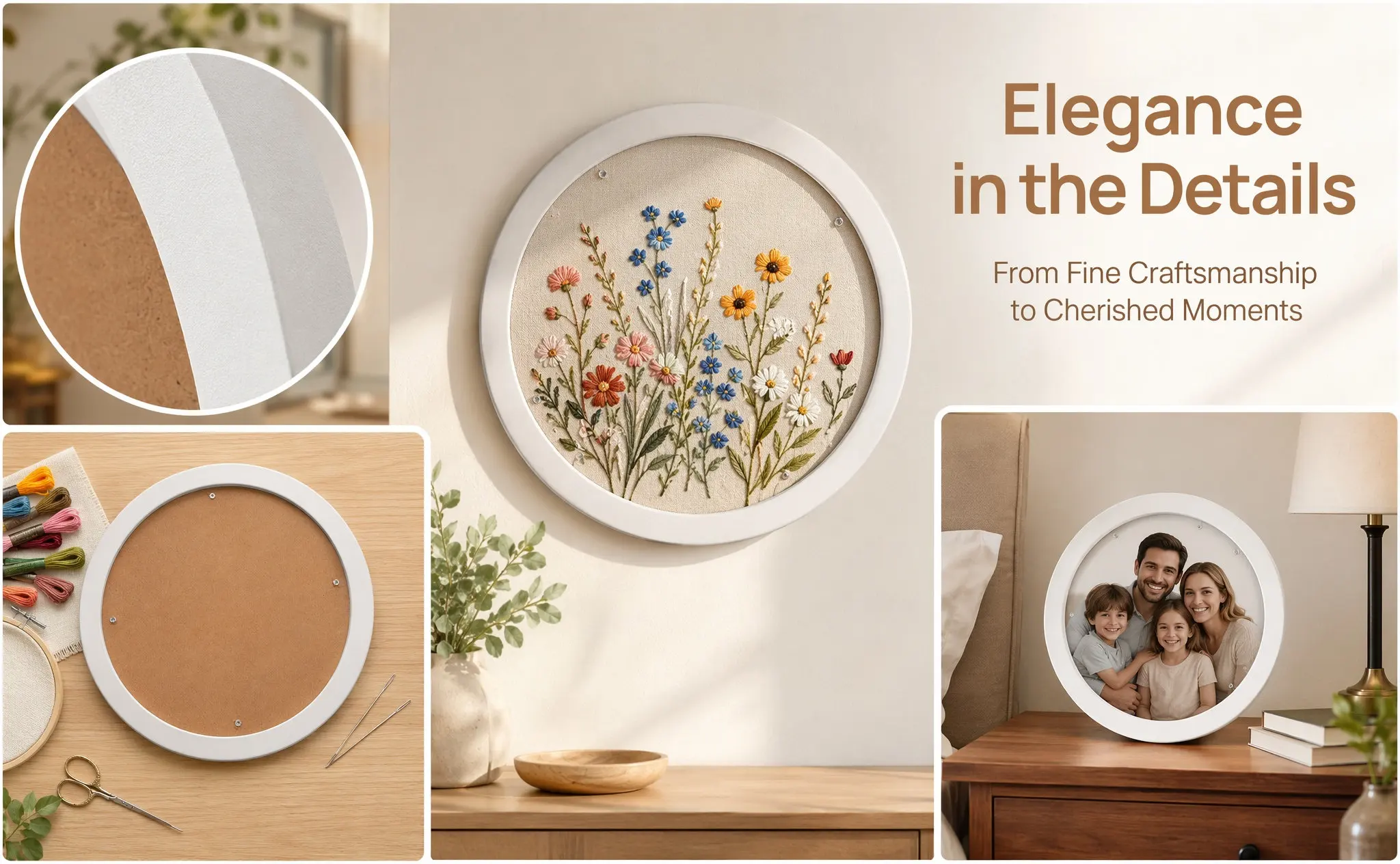 14 Inch Circular Embroidery Display Frame Sturdy Wood Wall Hanging Picture Frame for Cross Stitch Embroidery Art Home Gallery