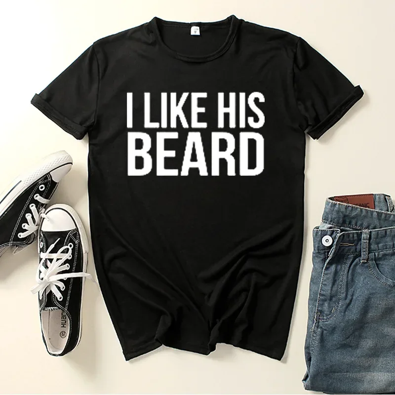 Couples T Shirt I LIKE HIS BEARD HER BUTT Print Couple Tshirt Summer King Queen T-shirt Casual O-Neck Tops Lovers Tee