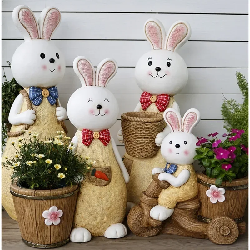 Courtyard Decoration Flower Pots Cute Rabbit Successnt Pot Outdoor Animal Stand For Flowers Exquisite Practical Garden Pots