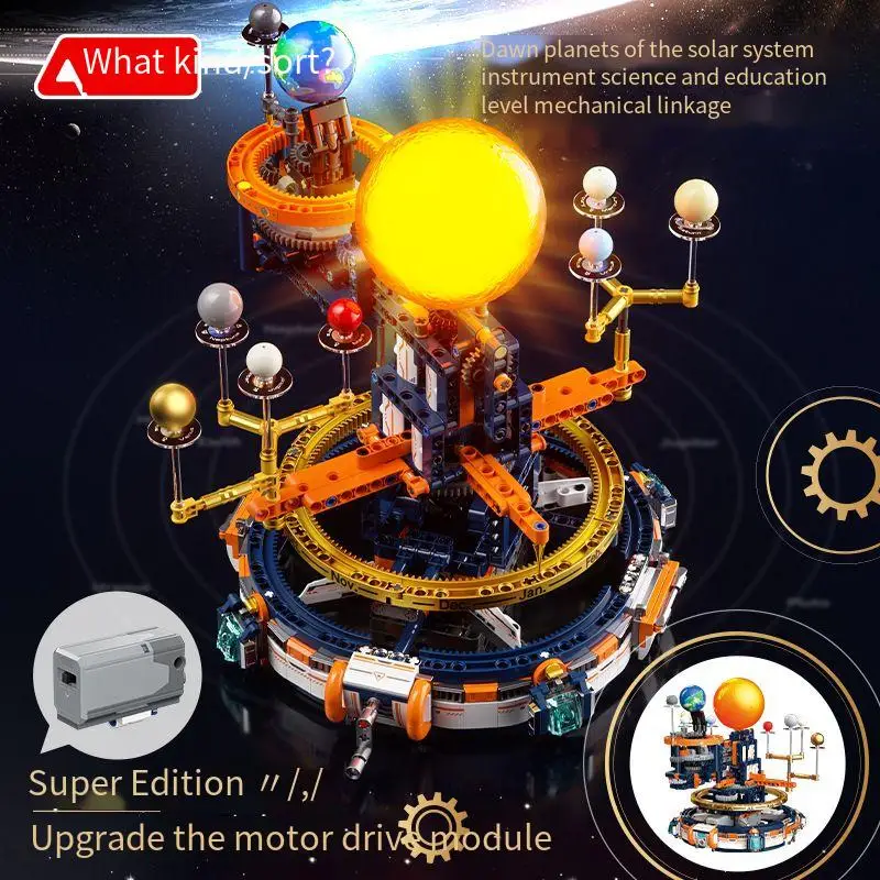 

"Space exploration eight planets solar system earth and moon rotation electric model building block children's kit toy"